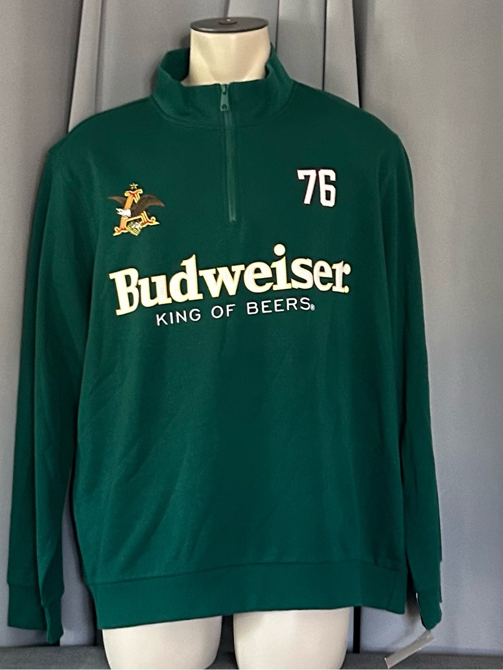 Budweiser King of Beers Men's XXL  Green Pullover 1/4 Zip  Sweater Clydesdale